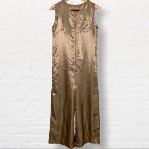Bronze Satin Jumpsuit Hammered Cropped Caara Lowe